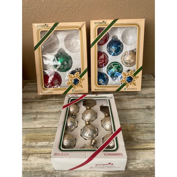 Pyramid Other - 3 Boxes Pyramid Rauch Glass Ornaments USA 1980s Vintage Christmas Lot